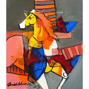 Mashkoor Raza, 12 x 14 Inch, Oil on Canvas, Horse Painting, AC-MR-664